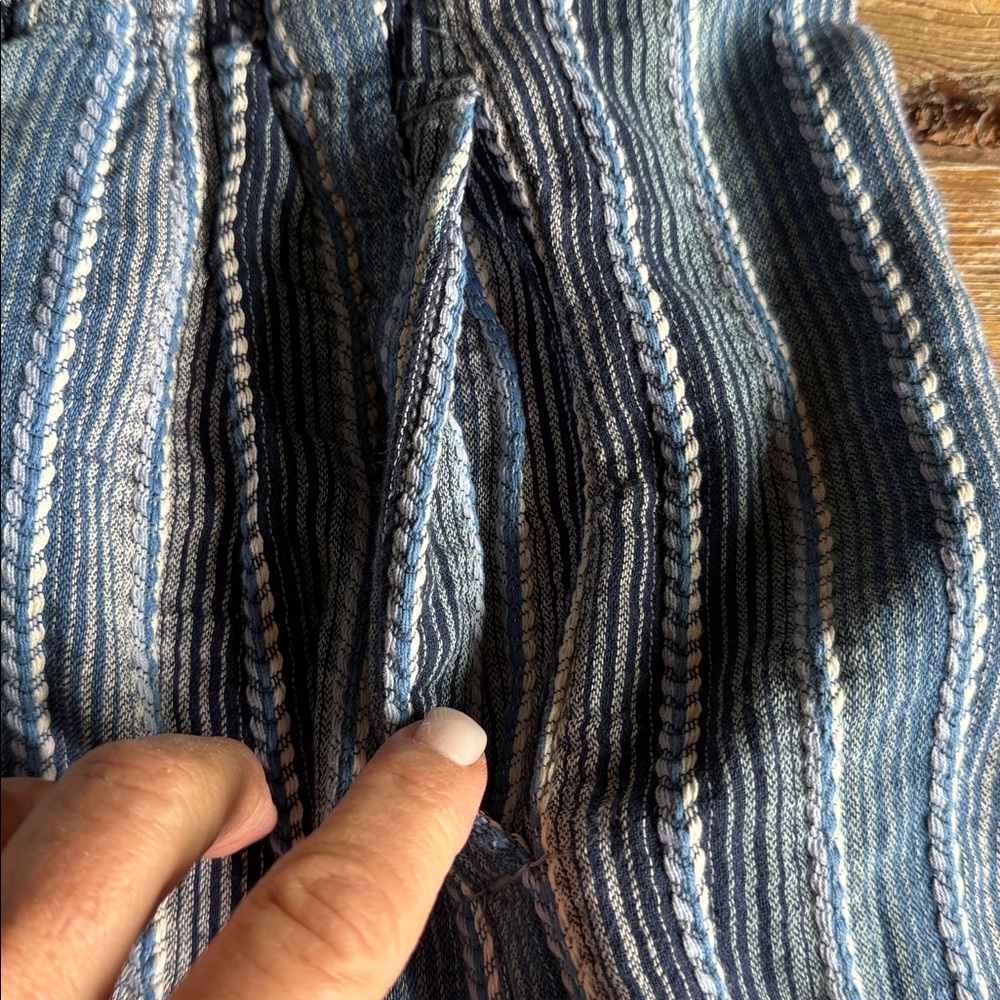 Free People blue striped woven cotton elastic waist wide leg pants size XS - Picture 5 of 9